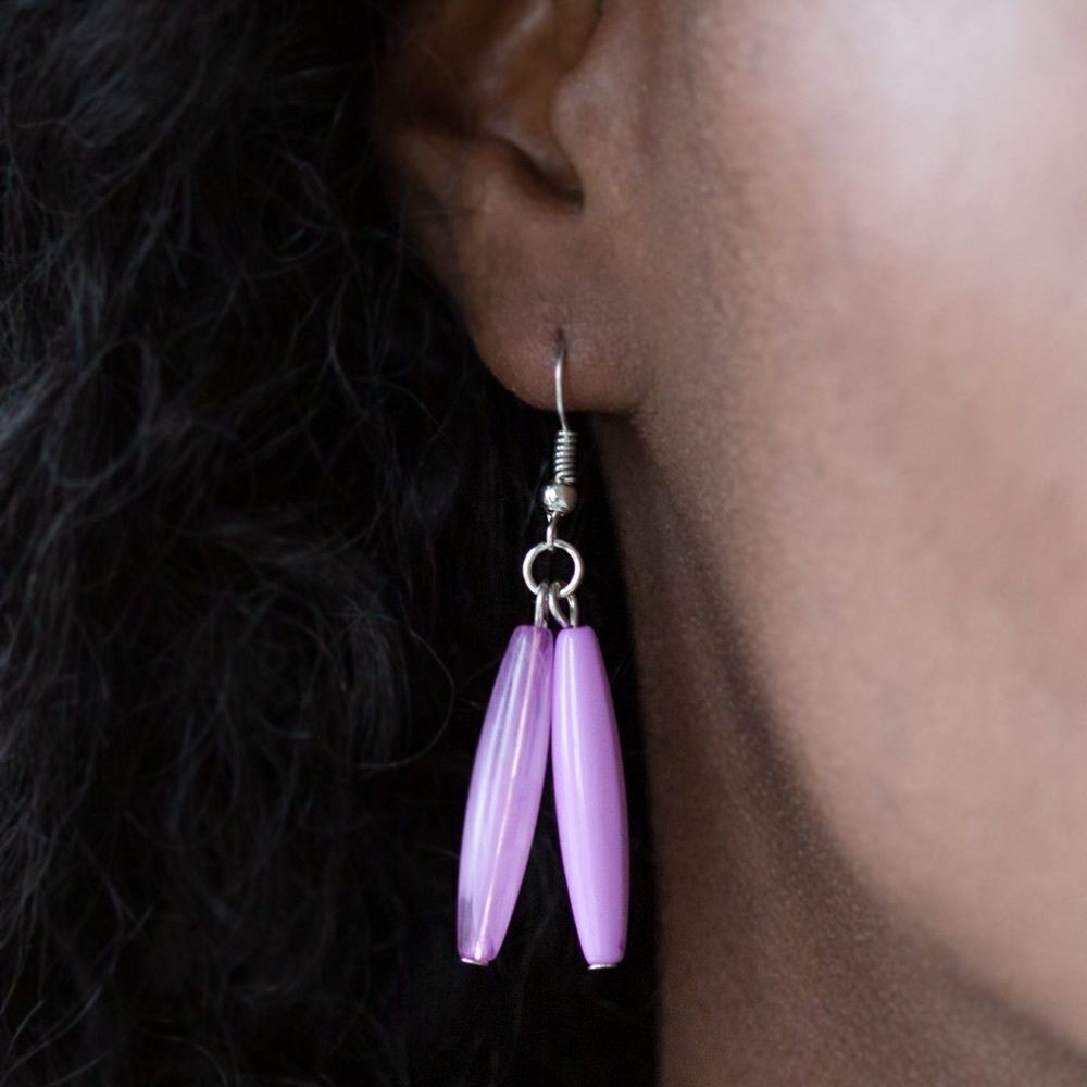 Long light purple bead on silver color chain * earrings included* - Picture 3 of 3